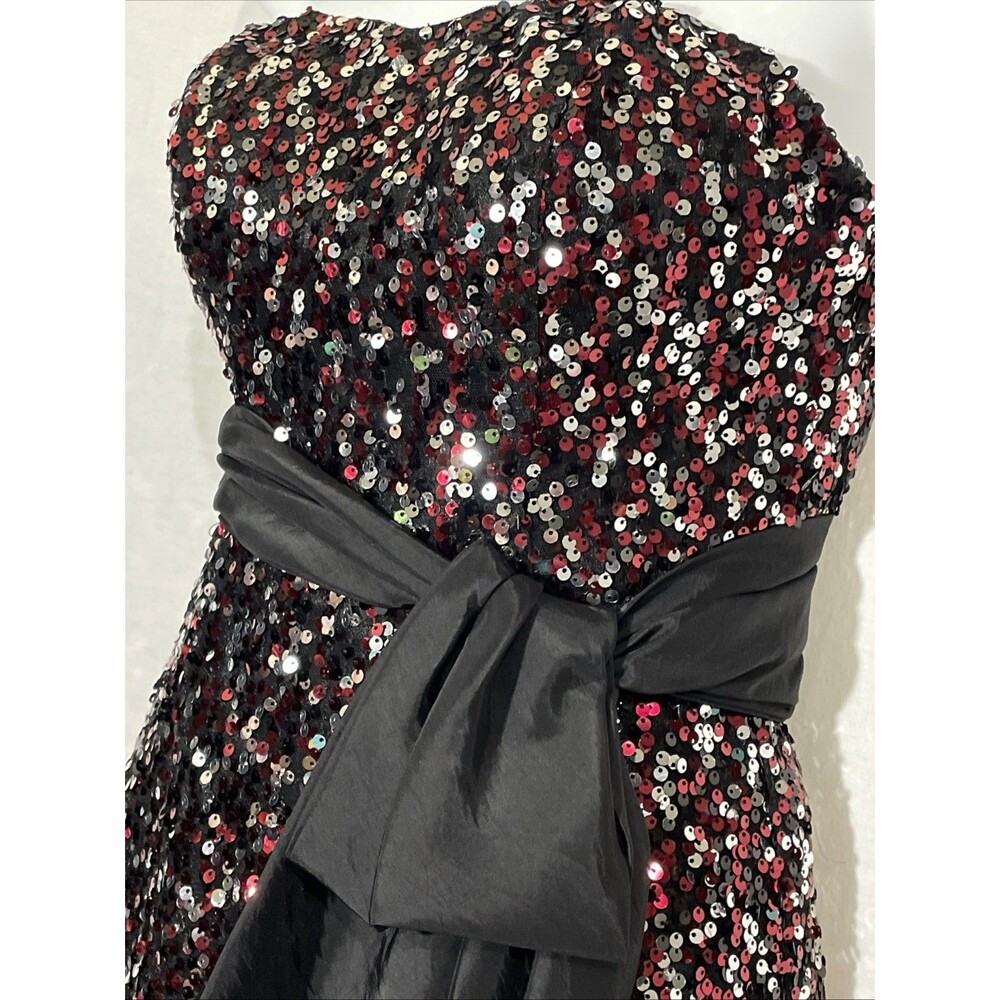 RARE Vintage Formal Dress Alyce Paris Black/Red Sequin Sash Sz 0 Prom Ball